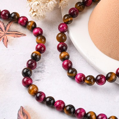 Natural Rose Tiger Eye(Dyed & Heated) and Yellow Tiger Eye(Dyed & Heated) Beads Strands G-G101-8mm-1-1