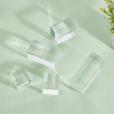 FINGERINSPIRE 5Pcs 5 Styles Square Transparent Acrylic Jewelry Display Pedestals ODIS-FG0001-65-1