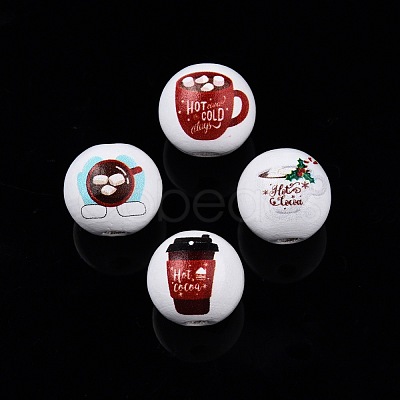 Coffee Theme Printed Wooden Beads WOOD-D006-10-1