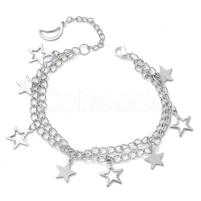 Star & Moon 304 Stainless Steel Charm Bracelets BJEW-JB10366-1