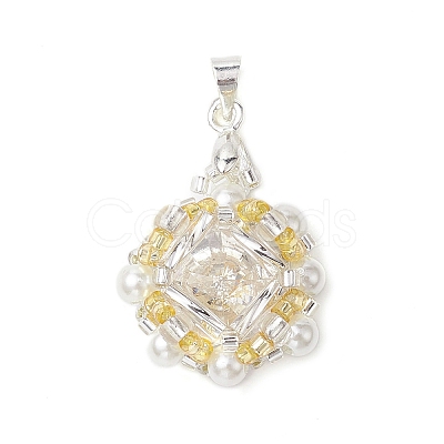 3 Pcs Glass Rhinestone with Acrylic Pearl Pendants PALLOY-MZ00251-1