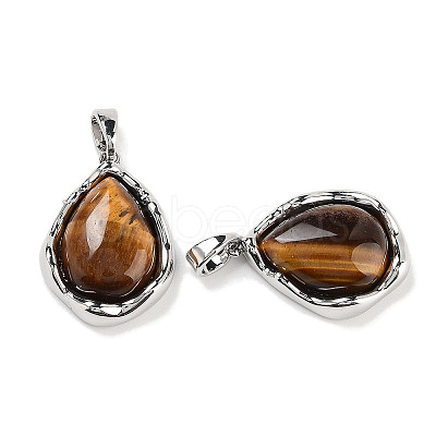 Natural Tiger Eye Teardrop Pendants KK-C051-59P-02-1