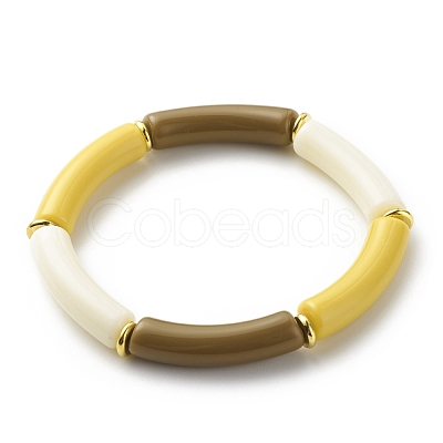 Imitation Jade Acrylic Curved Tube Beaded Stretch Bracelet for Women BJEW-JB08436-02-1