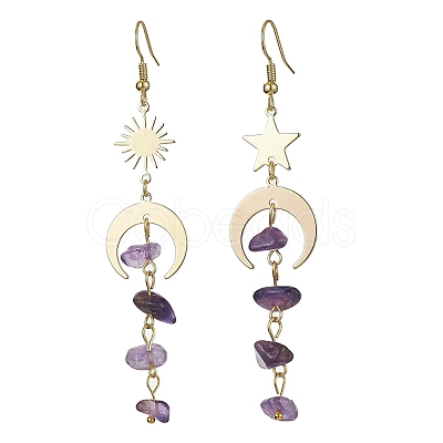 Moon & Sun & Star Brass Asymmetrical Earrings EJEW-JE05461-01-1