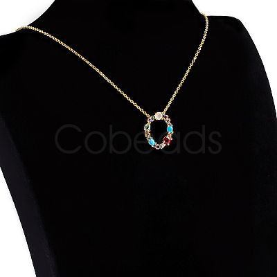 Golden Brass Micro Pave Cubic Zirconia Initial Pendants Necklaces NJEW-S069-JN002-O-1