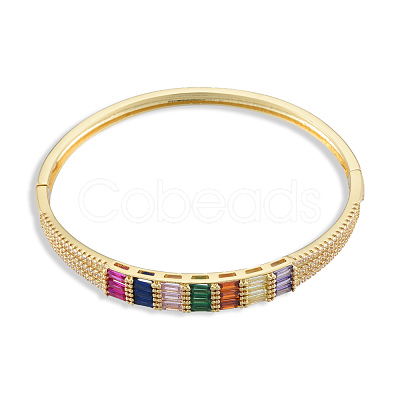 Colorful Cubic Zirconia Rectangle Hinged Bangle BJEW-N014-007-1