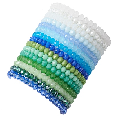 15 Colors Faceted Rondelle Glass Beaded Stretch Bracelet Sets BJEW-JB10698-1