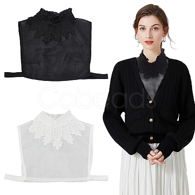 AHADERMAKER 2Pcs 2 Colors Detachable Cotton Lady Lace Shirt Collars AJEW-GA0006-12-1