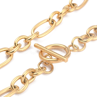 Ion Plating(IP) 304 Stainless Steel Figaro Chain Necklaces NJEW-O124-03G-1