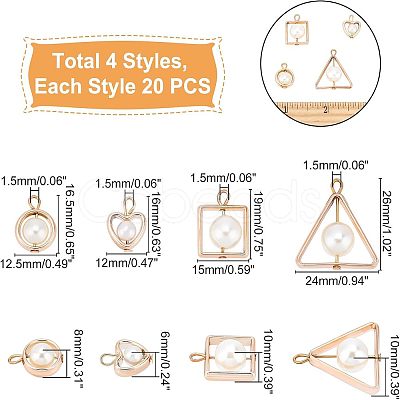 CHGCRAFT 80Pcs 4 Style ABS Plastic Imitation Pearl Pendants PACR-CA0001-11-1