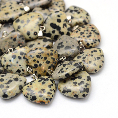 Heart Natural Dalmatian Jasper Pendants G-Q438-04-1