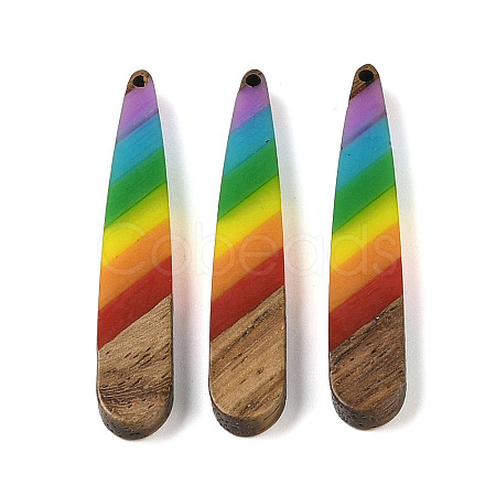 Pride Rainbow Theme Resin & Walnut Wood Pendants WOOD-K012-05A-1