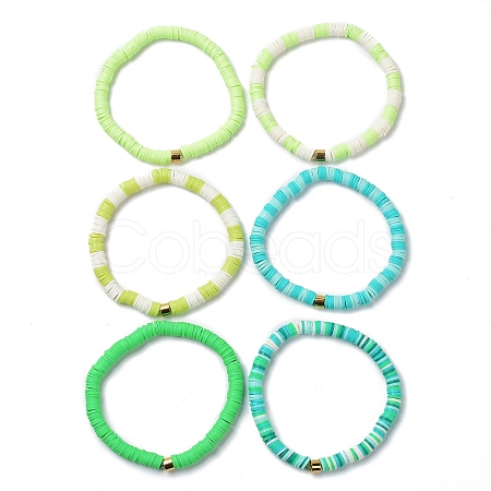 Handmade Polymer Clay Heishi Beads Stretch Bracelets Sets BJEW-JB05902-03-1