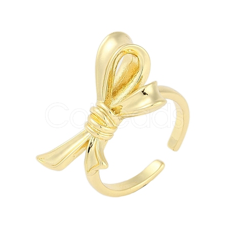 Bowknot Brass Open Cuff Ring for Women RJEW-M176-01A-G-1