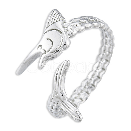 201 Stainless Steel Fishbone Wrap Open Cuff Ring for Women RJEW-N038-101P-1
