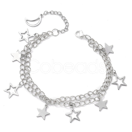 Star & Moon 304 Stainless Steel Charm Bracelets BJEW-JB10366-1