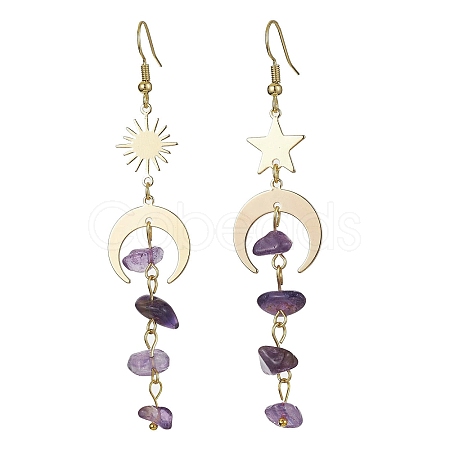 Moon & Sun & Star Brass Asymmetrical Earrings EJEW-JE05461-01-1