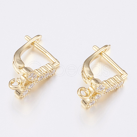 Brass Micro Pave Cubic Zirconia Hoop Earring Findings with Latch Back Closure ZIRC-K075-37G-1