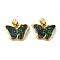 Real 18K Gold Plated Rack Plating Brass Pendants, with Resin Imitation Opal & Giltter, Long-Lasting Plated, Lead Free & Cadmium Free, Butterfly, Dark Green, 11.5x15.5x5mm, Hole: 4x2.5mm