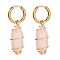 Copper Wire Wrapped Natural Rose Quartz Dangle Earrings for Women, 304 Stainless Steel Huggie Hoop Earrings, 39mm, Pin: 1mm