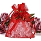 10Pcs Organza Gift Drawstring Bags with Rose, Jewelry Pouches, Wedding Party Christmas Favor Gift Bags, Rectangle, Red, 9x7cm