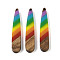 Pride Rainbow Theme Resin & Walnut Wood Pendants, Teardrop, Colorful, 44x7.5x3.5mm, Hole: 1.5mm