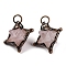 Natural Rose Quartz Merkaba Star Pendants, Brass Star Charms with Jump Rings, Red Copper, 36x30x24mm, Hole: 7mm