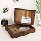 Wooden Storage Box, with Clear Glass Flip Cover & Iron Clasp, Rectangle, Saddle Brown, 36.5x26x5.5cm