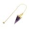 Resin Pointed Dowsing Pendulums, with Natural Amethyst Chips Inside and Brass Findings, Faceted Cone, 240mm