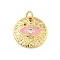 Rack Plating Brass Micro Pave Cubic Zirconia Pendants, Long-Lasting Plated, Cadmium Free & Lead Free, with Enamel, Flat Round & Eye, with Jump Rings, Real 18K Gold Plated, Pearl Pink, 18x3.5mm, Hole: 4mm