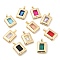 Rack Plating Brass Pendants, Rectangle Shaped Glass Charms, Long-Lasting Plated, Cadmium Free & Lead Free, Real 18K Gold Plated, Mixed Color, 25x18x6.5mm, Hole: 3x5.5mm