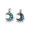 Natural Paua Shell Moon Pendants, Brass Micro Pave Clear Cubic Zirconia Moon Charms, Platinum, 16.5x13x3mm, Hole: 3x5mm