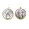 Alloy Pave Shell Flat Round Pendants, Flower Charms with Epoxy Resin, Golden, Pink, 21x18x3mm, Hole: 1.6mm