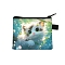 Polyester Wallets, Rectangle with Cat Pattern Makeup Bags, Light Green, 11x13.5cm