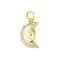 Brass Micro Pave Clear Cubic Zirconia Pendants, with Jump Ring and Enamel, Real 18K Gold Plated, Moon, 15x8.5x2mm, Hole: 3mm