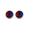 Picture Glass Stud Earrings EJEW-O088-105-1