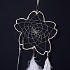 Handmade Flower Woven Net/Web with Feather Wall Hanging Decoration HJEW-A001-03B-3