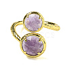 Round Natural Amethyst Open Cuff Rings RJEW-C087-02G-03-2