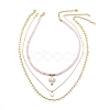 3Pcs 3 Style Natural Rose Quartz Cross & Star Pendant Necklaces Set with Brass Chains NJEW-JN04032-1