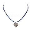 Tibetan Style Alloy Heart with Butterfly Pendant Necklace with Seed Beaded Chains NJEW-JN04341-6