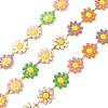 304 Stainless Steel Daisy Flower Link Chains with Enamel AJEW-CJ0001-22C-1