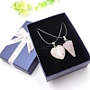 2Pcs 2 Style Heart & Cone Natural Rose Quartz Pendant Necklaces Sets PW-WG47736-01-3