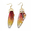 Resin Butterfly Wing Dangle Earrings with Clear Cubic Zirconia EJEW-G302-01G-3