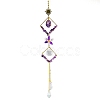 Wire Wrapped Natural Amethyst Chips & Metal Rhombus Hanging Ornaments PW-WG8E26C-01-1