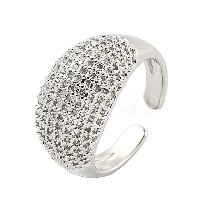 Real Platinum Plated Brass Micro Pave Clear Cubic Zirconia Cuff Rings RJEW-L113-016P-01-1