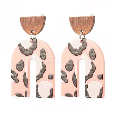 Resin & Walnut Wood Arch Dangle Earrings EJEW-JE04876-1