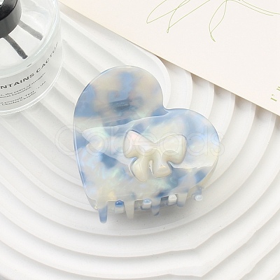 Heart with Bowknot Cellulose Acetate(Resin) Claw Hair Clips PW-WG50019-08-1