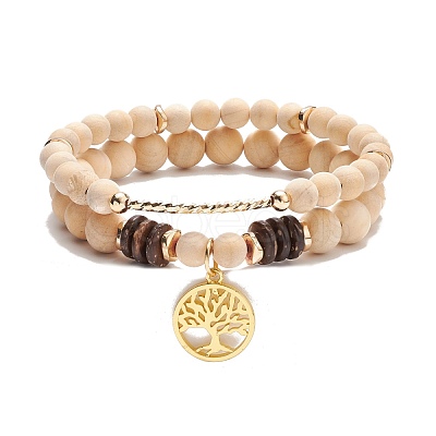 Tree of Life Charm Stretch Bracelets Set for Women BJEW-JB08343-1