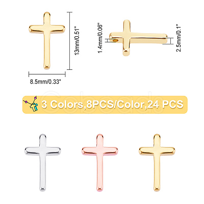 SUPERFINDINGS 24Pcs 3 Color Brass Tiny Cross Charms KK-FH0002-39-1