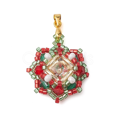 Christmas Glass Rhinestone & Seed Bead Pendants PALLOY-MZ00252-1